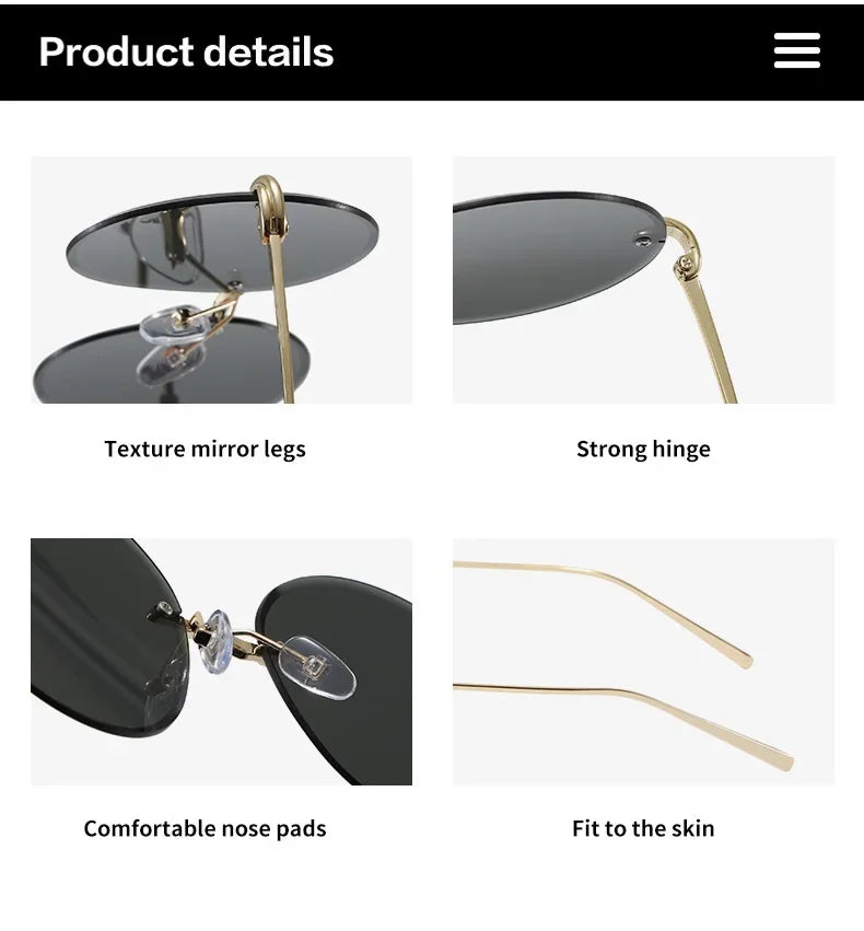 2026 New Fashion rimless circle frame sunglasses for women new alloy oversize gradient knot sun glasses ladies sexy shades uv400