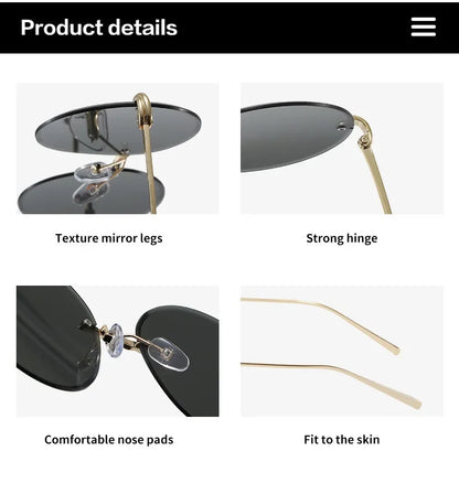 2026 New Fashion rimless circle frame sunglasses for women new alloy oversize gradient knot sun glasses ladies sexy shades uv400