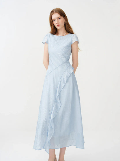 Women 2026 Summer New Arrival Soft Lyocell Dress Ruffled Waist-Cinched Bias Cut Slimming Elegant Commuter style Midi Dress