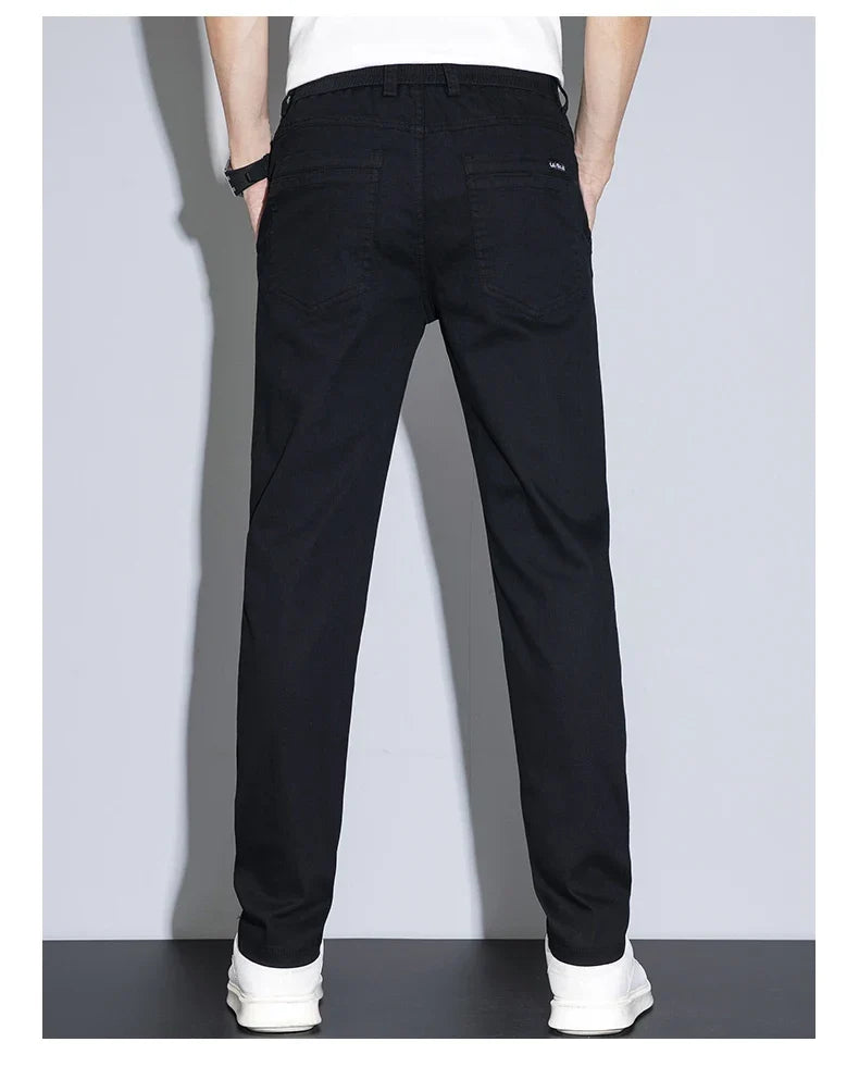 Spring Summer Thin Men's Slim Straight Casual Pants Fashion Korean Solid Color Elastic Comfortable Business Gray Trousers