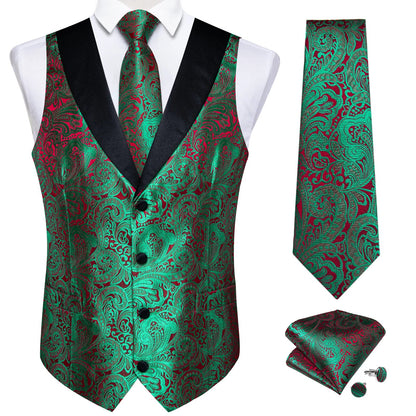 Men's Vest Blue Floral Suit Vest V Neck Tie Set For Wedding Party Brand Formal Dress Waistcoat Man Casual Sleeveless Jacket