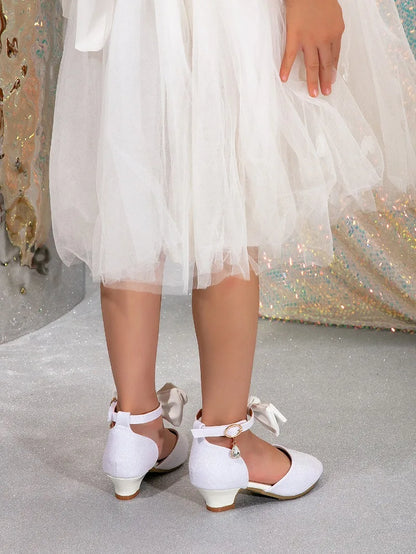 New Children High Heels Ankle-strap Bowknot Girl Princess Dress Sandals Sweet Wedding Party Versatile Kids Fashion Catwalk Shoes