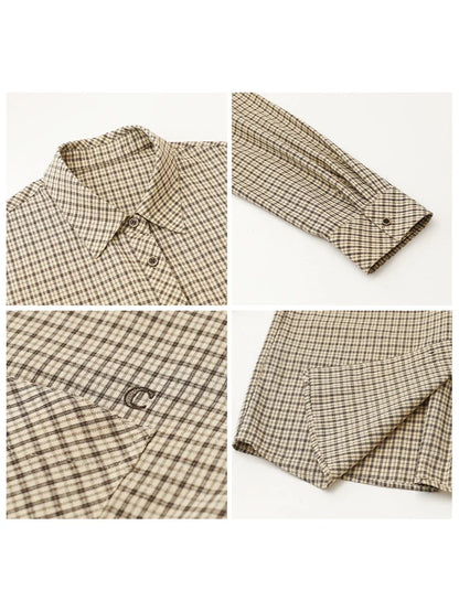 Women Shirt Loose Casual Single-breasted New Retro Contrast Plaid Embroidered Blouses Female Top Autumn Winter 2026