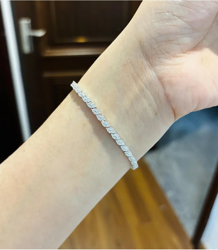 2025 New In Rhombus Shape Full 1.2mm D Color Moissanite Tennis Bracelet For Women 925 Silver Diamond Link Chain Bracelets