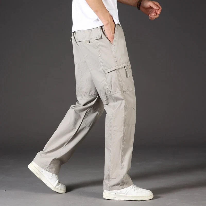 High Quality Men's Trousers Cargo Pants Zipper Pockets Elastic Waist with Banding Casual Sports Hiking Training Dungarees