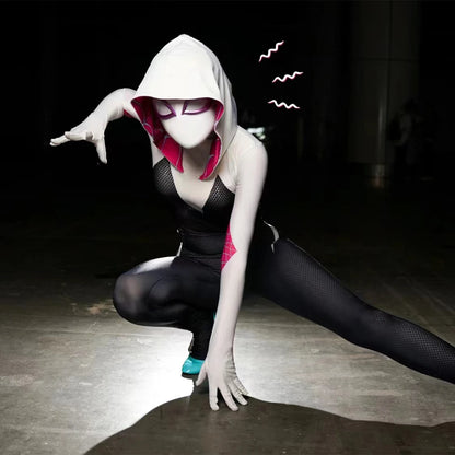Spider Gwen Costume Across the Spider-Verse Gwen Stacy Hooded Cosplay Zentai Bodysuit Spider Man Carnival Party Anime Outfit