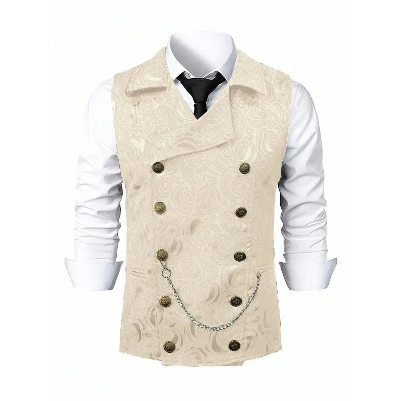 Suit Vest Men British Style Turn Down Collar Double-breasted Male Waistcoat Slim Printed Business Casual Man Coat Vest