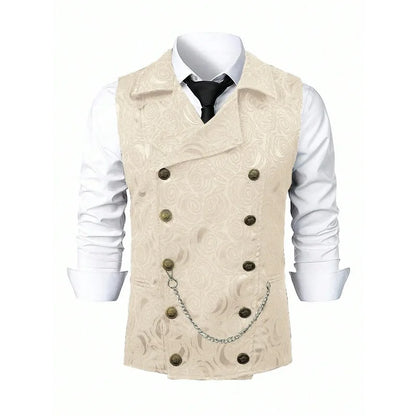 Suit Vest Men British Style Turn Down Collar Double-breasted Male Waistcoat Slim Printed Business Casual Man Coat Vest