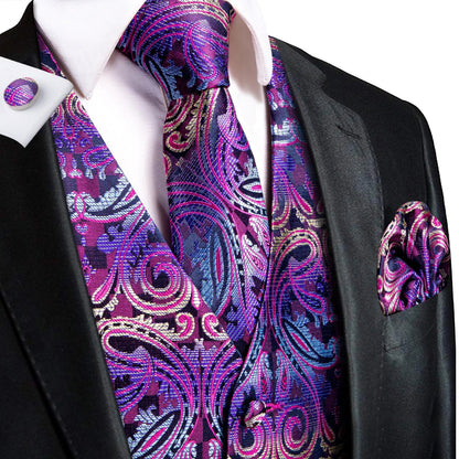 Green Mint Purple Mens Silk Vest Tie Jacquard Autumn Spring Suit Waistcoat Jacket Necktie Hanky Cufflinks for Men Wedding