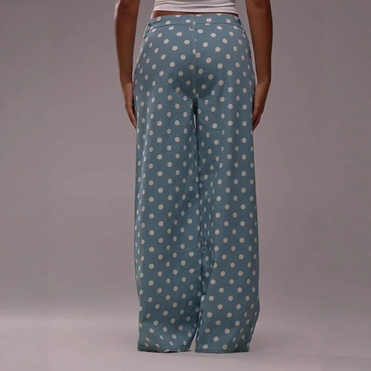 Spring Autumn High Wasit Jeans Pants Women 2026 Fashion Vintage Polka Dot Print Wide Legging Denim Trousers Bottoms Casual