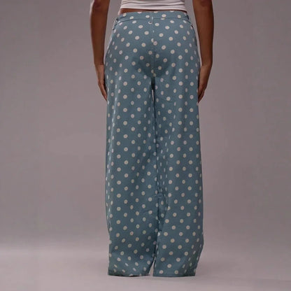 Spring Autumn High Wasit Jeans Pants Women 2026 Fashion Vintage Polka Dot Print Wide Legging Denim Trousers Bottoms Casual