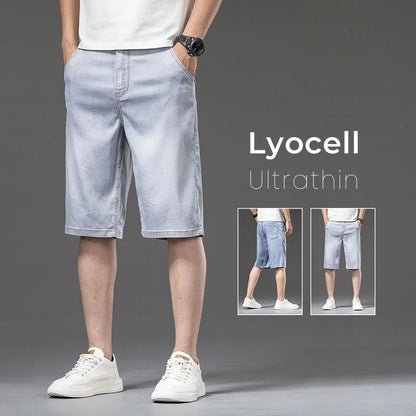 Lyocell Thin Men's Baggy Denim Shorts Loose Summer Casual  Stretch Soft Straight Jeans Male Brand Shorts Male Blue Grey