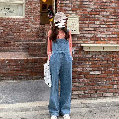 2026 New Women's Casual Wide-Leg Suspender Pants Denim Overalls with Pockets and Hooks Suitable For All Seasons