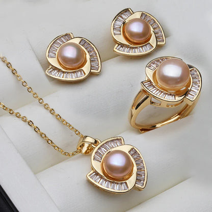 Real Natural Freshwater Pearl Necklace Earrings Set Woman,Luxury Pearl Pearl Stud Earrings Set Jewelry Wife Birthday Gift White