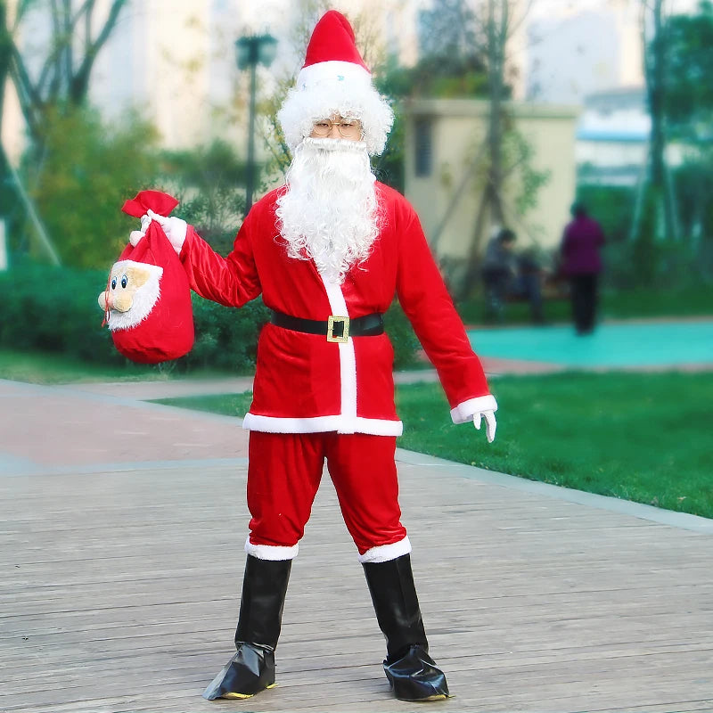 Santa Claus Clothes New Year Christmas Eve Party Men Santa Velvet Suit Outfit Adults Xmas Cosplay Costume