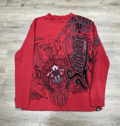 Y2K Nematode Phantom Thread Printing Long Sleeve T Shirt Loose and Heavy Style Old Washed Gothic Retro Street Fashion Top
