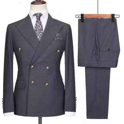 2025 New Men's 2 Piece(Jacket+Pants)Double Breasted Slim Fit Elegant Suit Wedding Groom Business Banquet Tailor-made