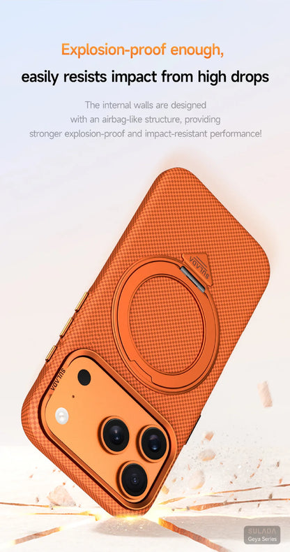 Kevlar Pattern Texture Wireless Charging Case For IPhone 18 Pro Max 17 16 360° Rotate Bracket Bare-metal Feel Drop-Proof Cover
