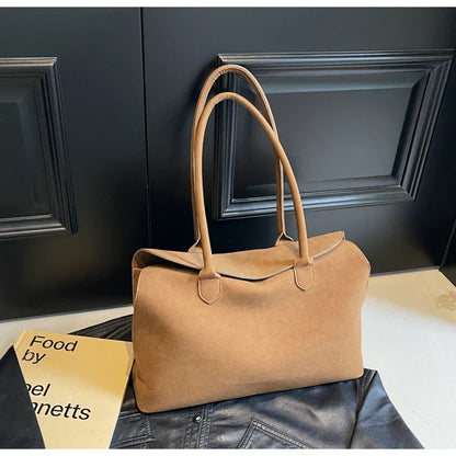 Classic Faux Suede Handbags Women England Style Elegant Shoulder Bags Big Solid Designer Casual Totes Lady Retro Female Packages