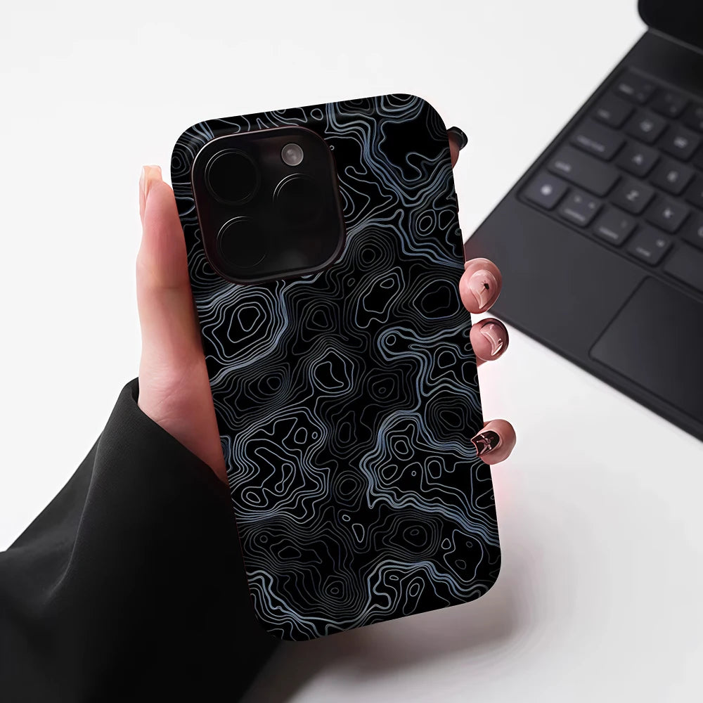 Topographic Contour Map for Magnetic Phone Case for IPhone 17 16 15 14 13 Pro Max Plus Single Double-layer Tough Case
