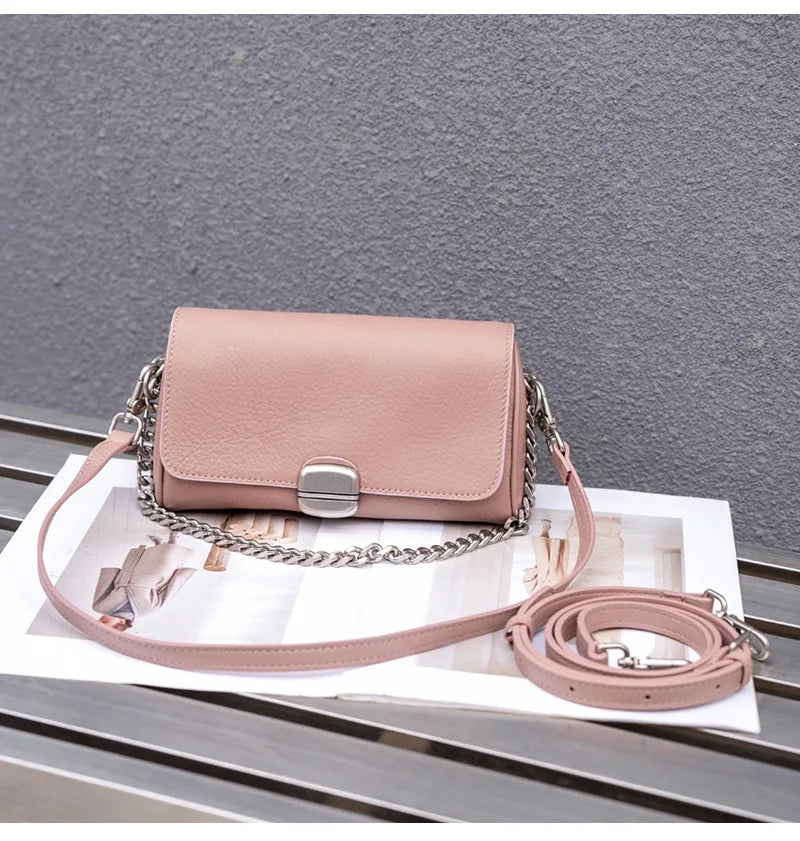 Supple Genuine Leather Women's Barrel Crossbody Bag - Commuter-Friendly Small Chain Strap Shoulder Bag for Everyday Chic