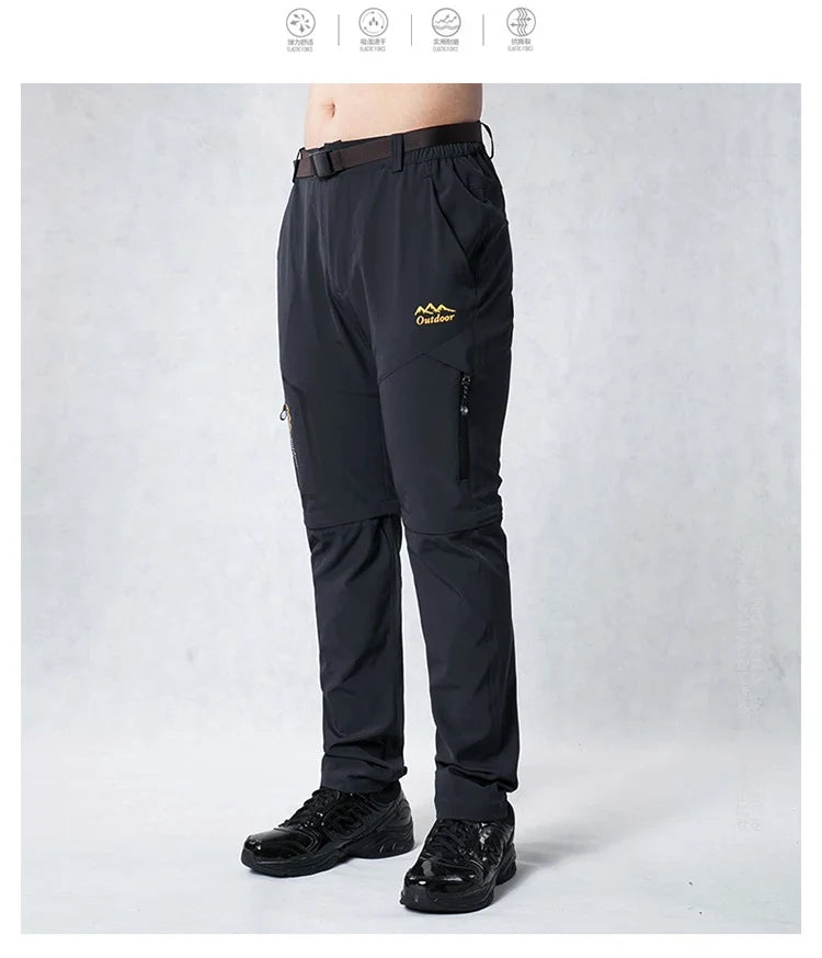 Men's Camping Hiking Pants Trekking Stretch Summer Quick Dry UV-Proof Outdoor Travel Trousers Detachable into Shorts