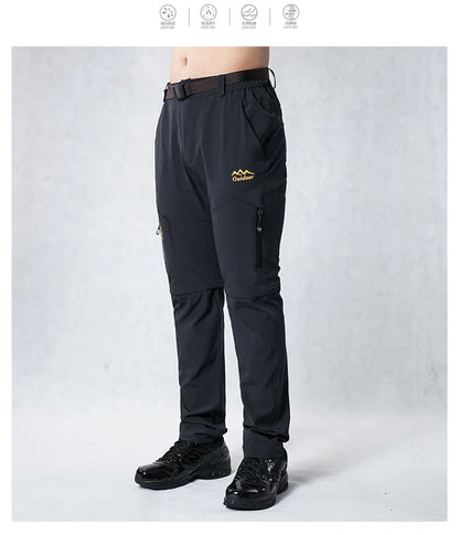 Men's Camping Hiking Pants Trekking Stretch Summer Quick Dry UV-Proof Outdoor Travel Trousers Detachable into Shorts