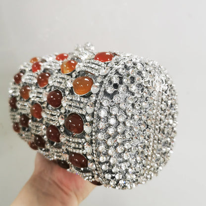 Golden Crystal Women Evening Bags Big Stones Clutch Bag Wedding Bridal Metal Minaudiere Handbags and Purses Ladies Party Clutch