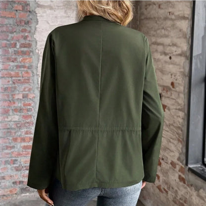 New Women's Long Sleeve Jacket Solid Color Fashionable Drawstring Short Lapel Jacket