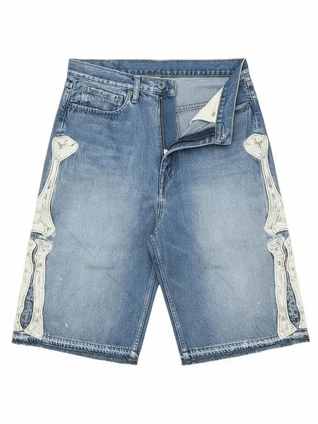 Retro Denim Shorts Y2k Casual Embroidered Bone Denim Shorts