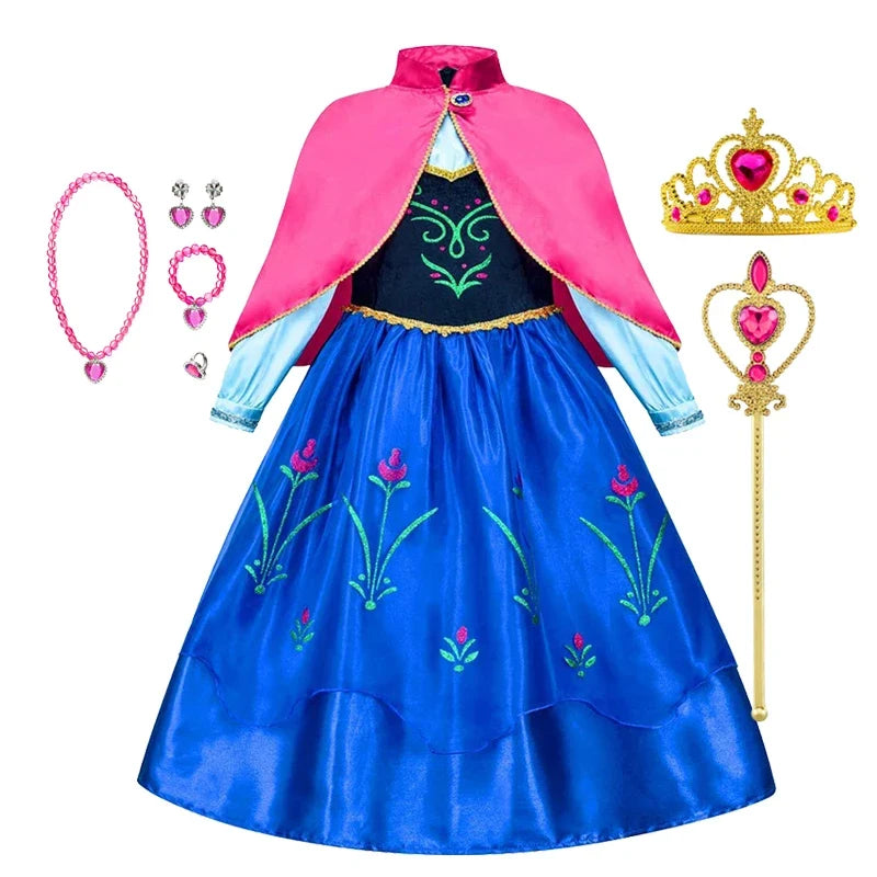 Frozen Anna Princess Girl Dress Halloween Cosplay 2026 Party Costume Snow Queen Princess Clothes Children Outfit 2-10 Y