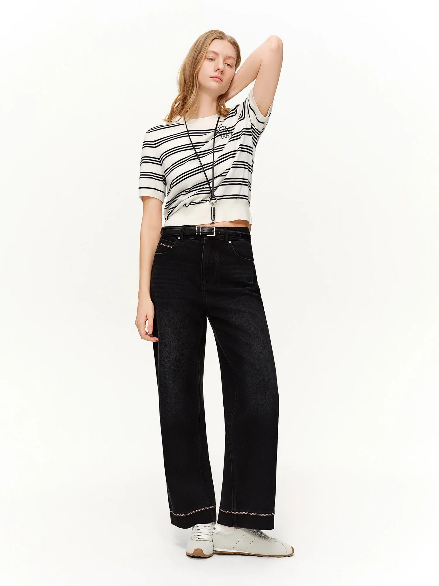 Double-length Jeans Women High-waisted Slim-fit Classic Straight Pants High Waist Elegant Office Lady Spring Trendy