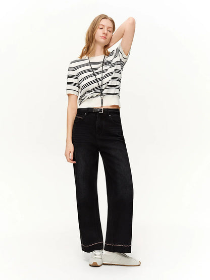 Double-length Jeans Women High-waisted Slim-fit Classic Straight Pants High Waist Elegant Office Lady Spring Trendy