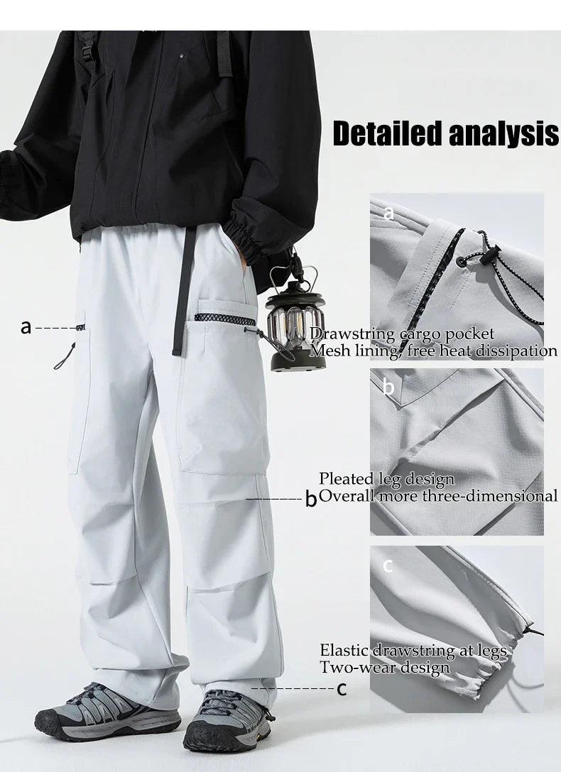 Hiking Pants Men Waterproof Windproof Breathable Elastic Waist Climbing Trekking Fishing Pants Camping Casual Overalls Trousers