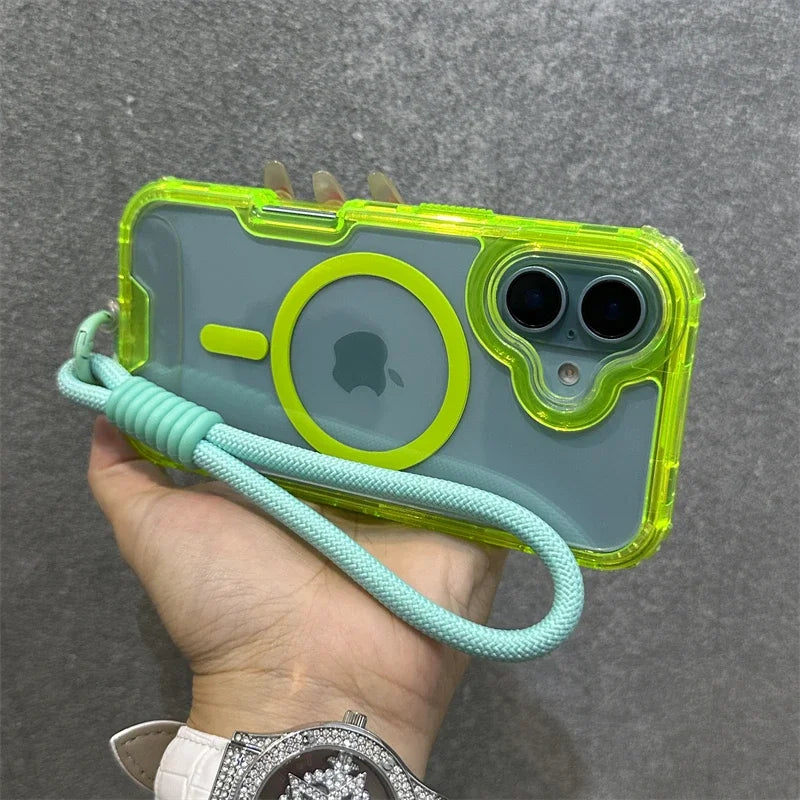 Premium Macaroon Shockproof Case for IPhone 17Air 16 15 14 Plus 13 12 11 Pro Max for Mag-safe Magnetic Transparent Lanyard Cover