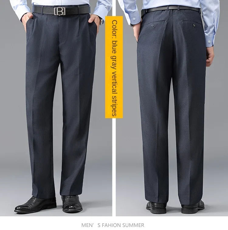 Double Pleated Mens British Pants High Waist Thicken Straight Business Black Formal Clothes For Mens Dress Trousers size 42 44