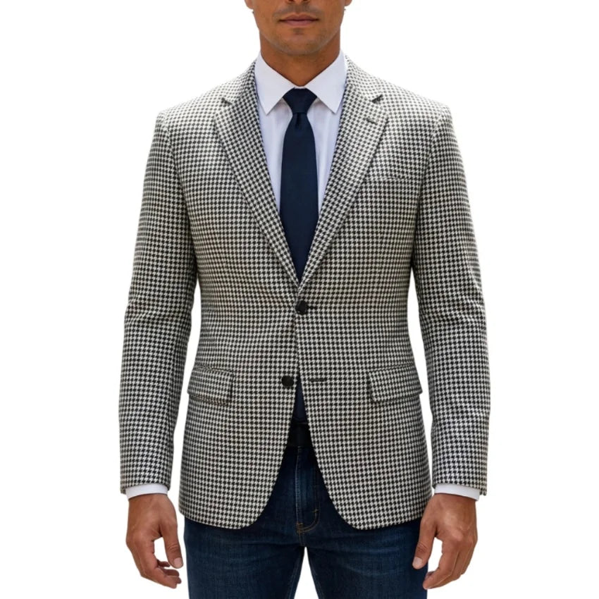 Plaid Men Blazer for Casual Party 1 Piece Slim Fit Suit Jacket Side Slit Houndstooth Check Style Notched Lapel Male Fashion Suit
