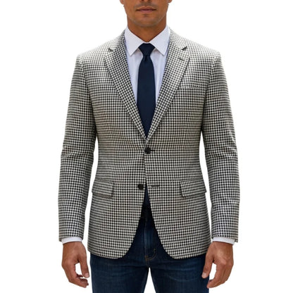 Plaid Men Blazer for Casual Party 1 Piece Slim Fit Suit Jacket Side Slit Houndstooth Check Style Notched Lapel Male Fashion Suit