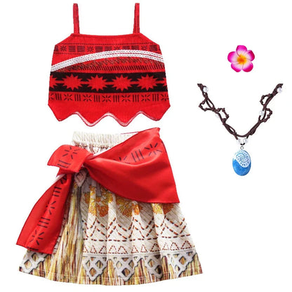 Princess Vaiana Fantasy Children Cosplay Moana Summer Girls Carnival Dress Kids Clothes Set Party Christmas Moana Costume