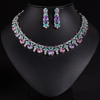 Pop Hot Stereo Jewelry Oil Painting Necklace Earrings Premium Multi-Color 2-Piece Wedding Travel Women's Holiday Gift M-1000
