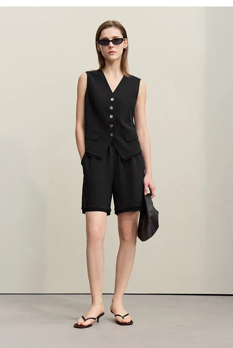 Women's Vest 2026 Summer New Casual Sleeveless Short Jacket Versatile Office Separate Straight Women's Shorts 12622042