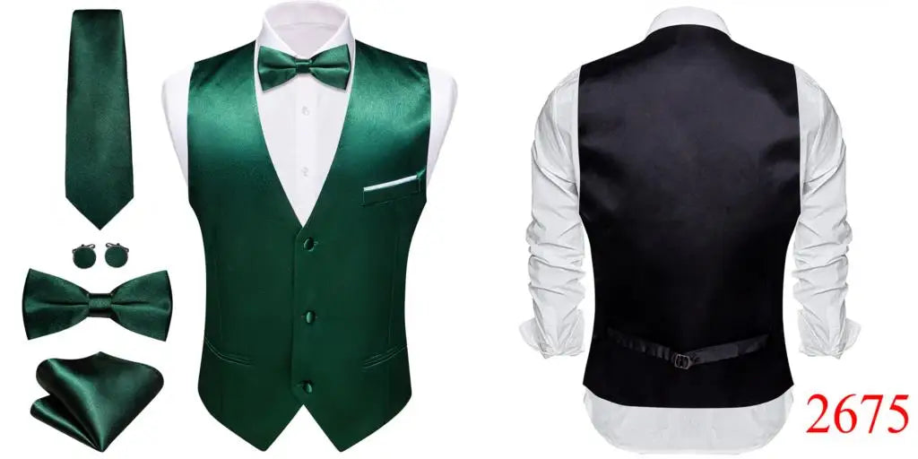 Elegant Vest for Men Pink Solid Satin Waistcoat Tie Bowtie Hanky Set Sleeveless Jacket Wedding Formal Male Gilet Suit Barry Wang