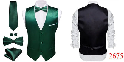 Elegant Silk Vest for Men Wedding Solid Gold Green Pink Purple Red Waistcoat Tie Bowtie Set Sleeveless Jacket Suit Barry Wang