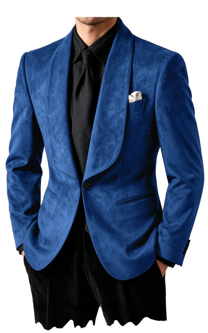 Men Suede Shawl Lapel Tuxedo Blazer Slim Fit One Button Formal Suit Jacket For Wedding Party Dinner Occasions