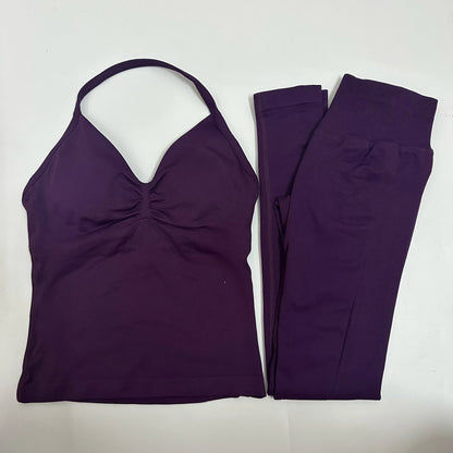 Yoga Leggings Set Women Backless Tank Tops High Waist Scrunch Gym Suit Fitness Clothes Outfit Workout Yoga Set
