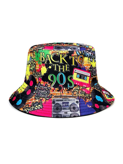 Fashion Retro Graffiti 80s 90s Bucket Hat for Men Women Funny Summer Spring Beach Fishing Hat Packable Outdoor Sun Fisherman Hat