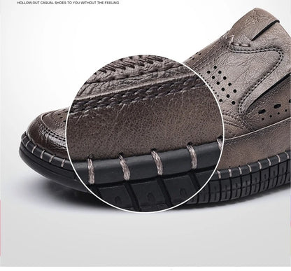 Summer New Breathable Hallow Leather Shoes for Men Solid Color Fashion Casual Driving Shoes Male Low Top Flat Shoes Man