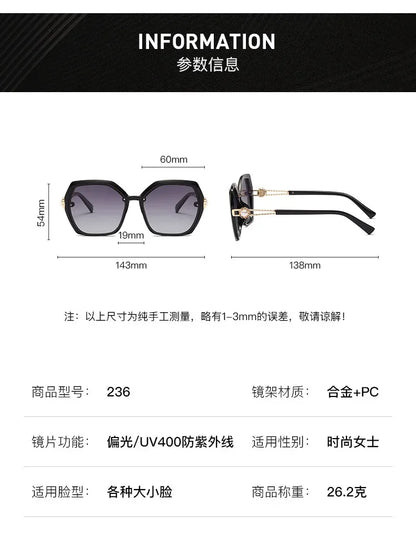 Fashion Large Frame Ladies Hollow Out Clover Inlay Women Polarized Sunglasses Drive Outdoors Sun Protection UV400 Sun Glasses