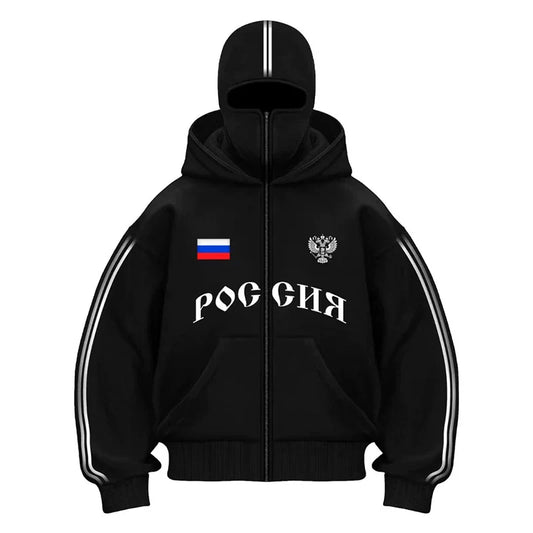 Popular Gothic Hip-hop Men Coat New Autumn Winter 2000s Zipper Letter Printing Design Unisex Hoodie Casual Loose Women Streetwea
