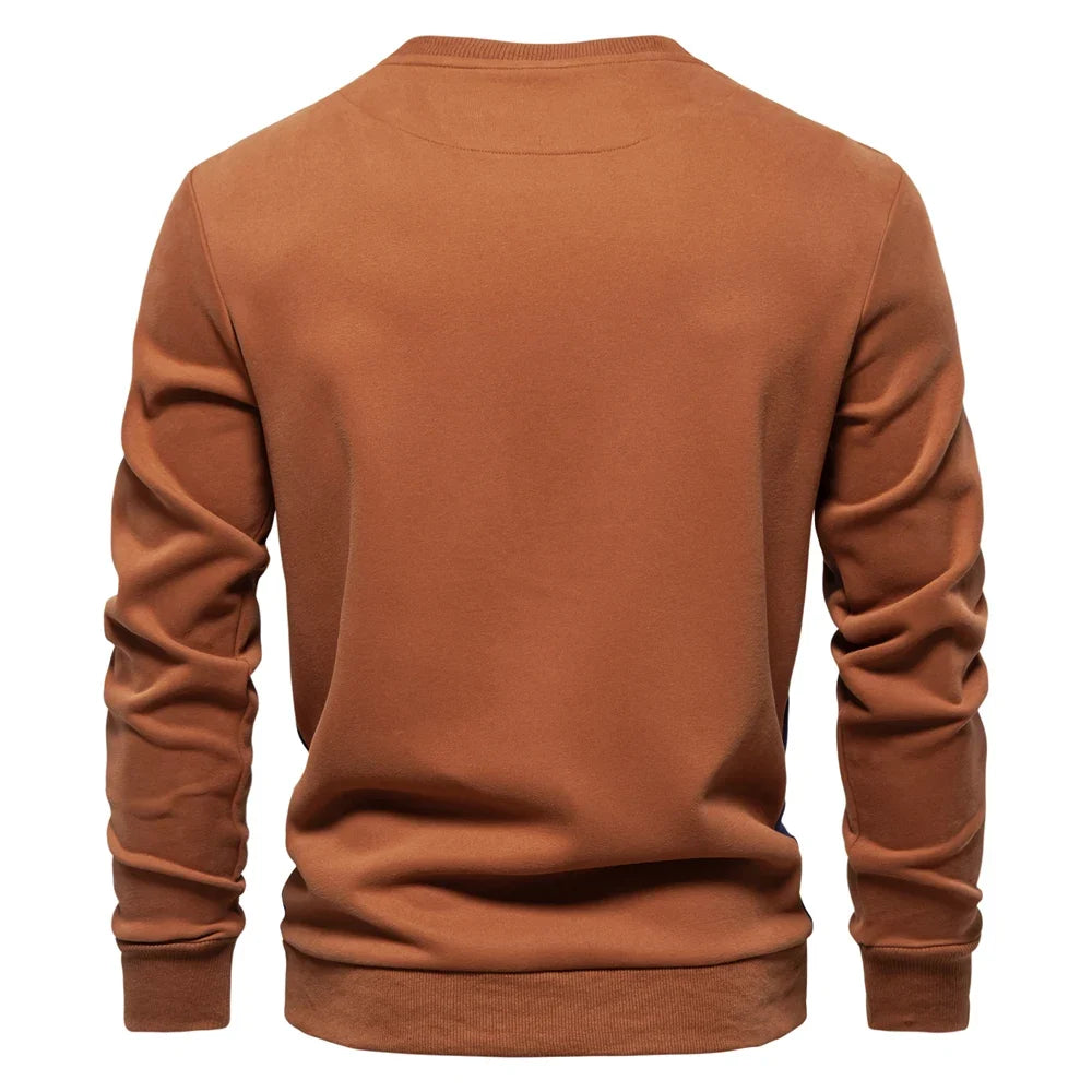 Mens Patckwork Cotton-blend Crew Neck Sweatshirts Fashion Casual Sport Round Neck Pullover Sweatshirt for Men